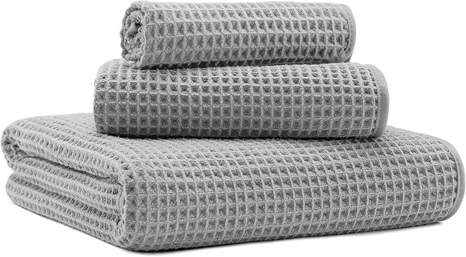 MICROFI New Microfiber Waffle Bath Towels, 3 Pieces, Fast Drying, Lint Free by Unknown