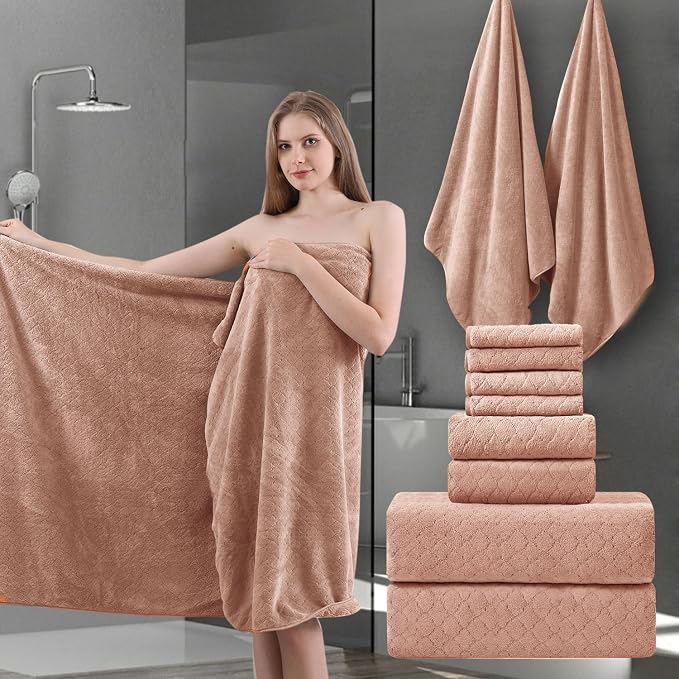 8-Piece Bath Towels Set, 2 Oversized Large Bath Towel Sheet, 2 Hand Towels and by Ycosy