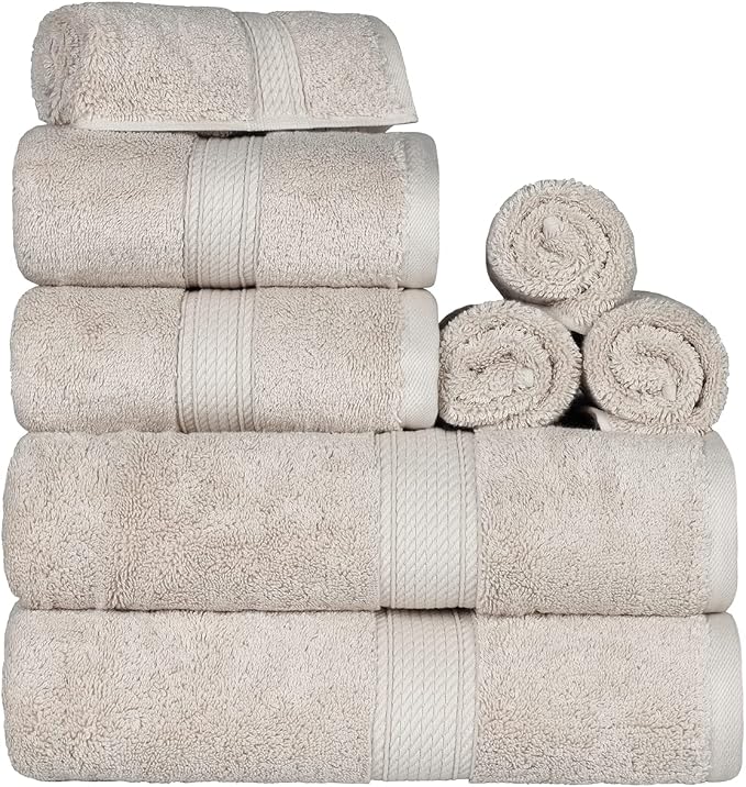 SUPERIOR Egyptian Cotton Pile 8 Piece Towel Set, Includes 2 Bath, 2 Hand by SUPERIOR