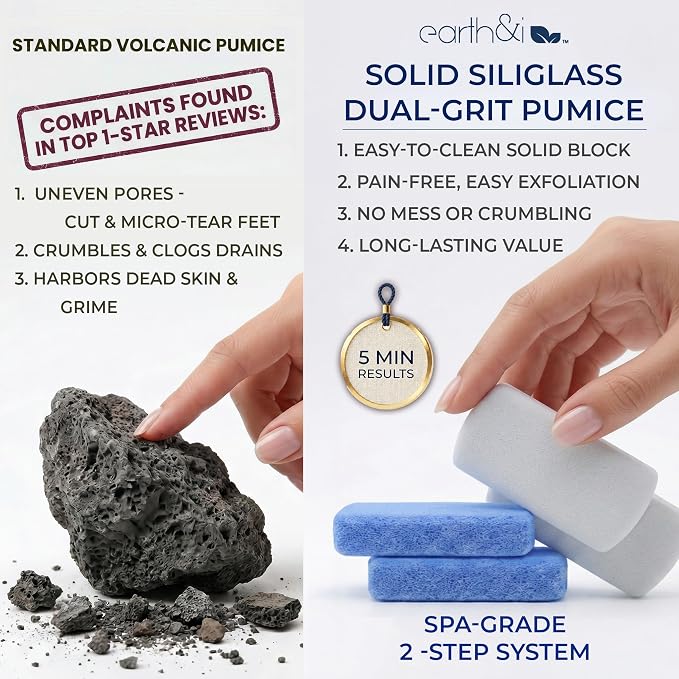 Earth & I Pumice Stone for Feet – 2-Pack Callus Remover | Coarse + Fine - Image 6