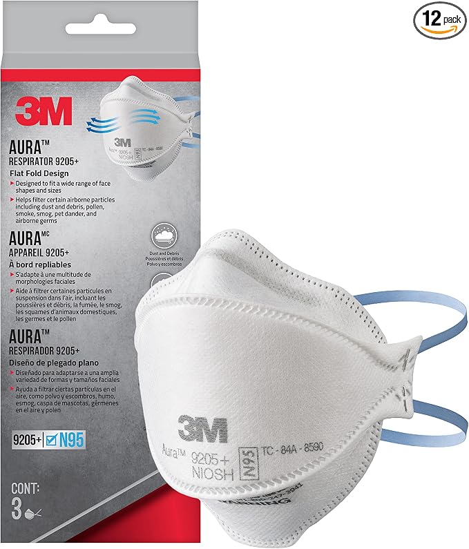 3M Aura Particulate Respirator 9205+ N95, Lightweight, 3 Panel Designed Helps by 3MSafety