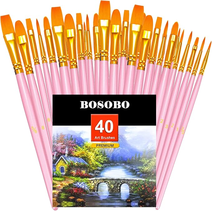 BOSOBO Paint Brushes Set, 4 Pack 40 Pcs Round Pointed Tip Paintbrushes Nylon by ArtistPaintBrushesSet