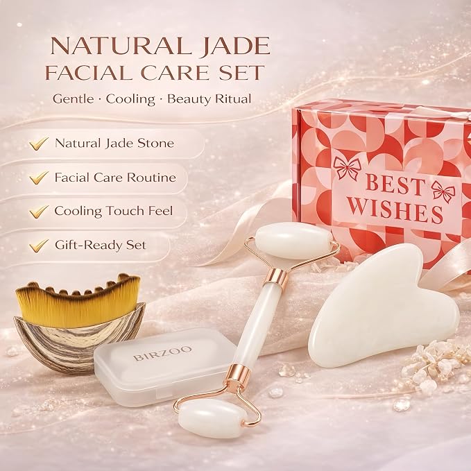 Lymphatic Contour Face Brush & Natural Jade Roller Set - Image 6