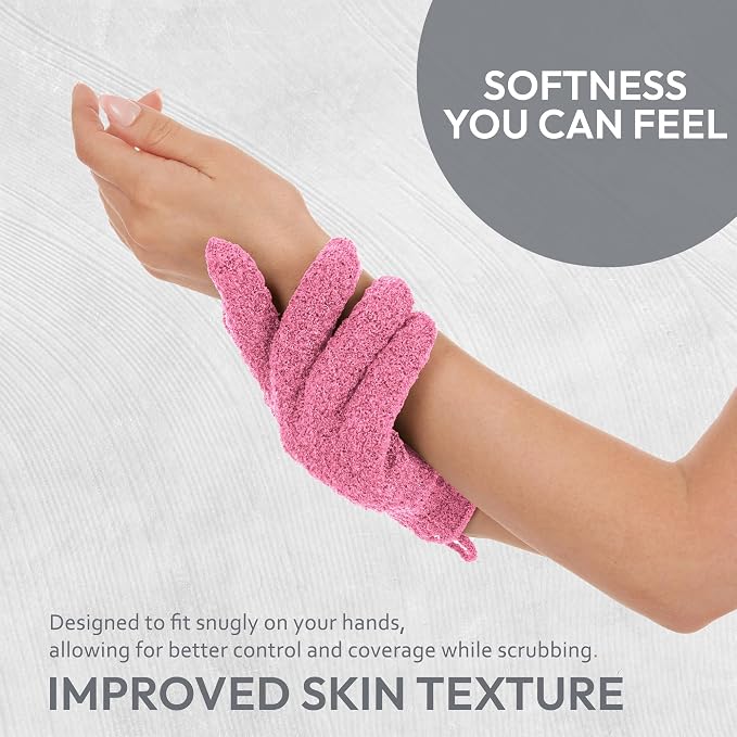 4 Pairs Exfoliating Gloves, 100% Nylon, Dual Texture Body Scrub - Image 2