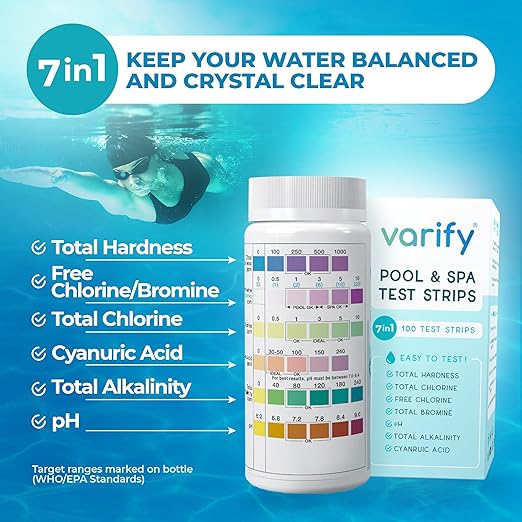 Varify 7 in 1 Pool and Spa Test Strips- Easy to Use Water Testing Kit - Image 2