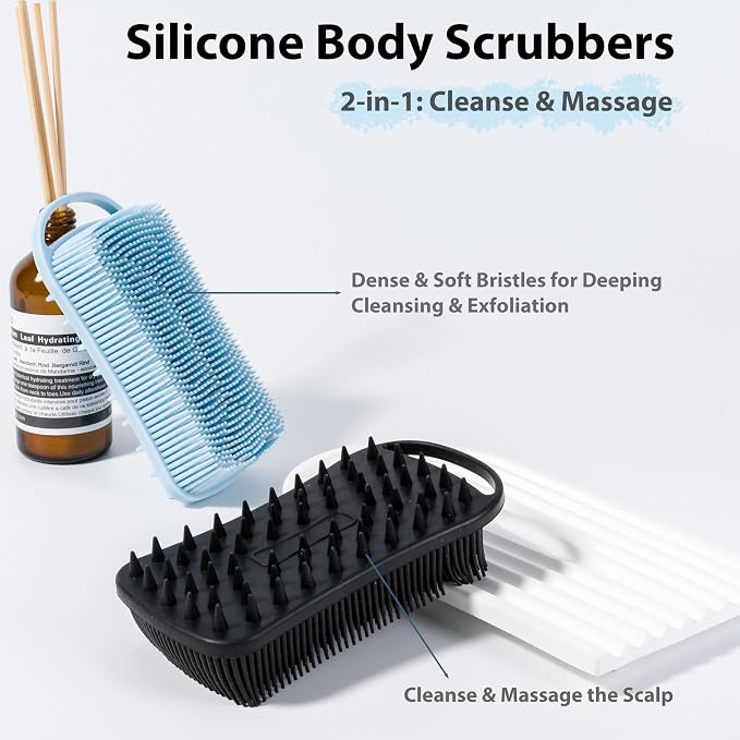 2 PC Silicone Body Scrubber, 2 in 1 Exfoliating Shower Bath Scrubber, Soft - Image 2