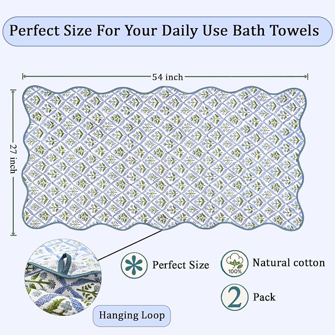 Ridhi Block Print Light Steel Blue Cotton Spa/Beach Towel 27"x54" Set of 2 - Image 4