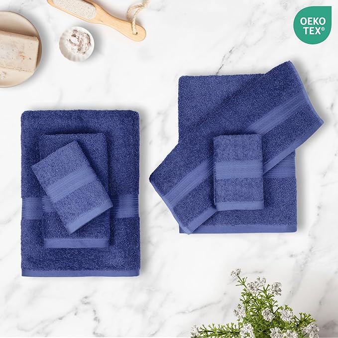 Amazon Basics 6-Piece Fade-Resistant 100% Cotton Towel Set, Soft and Absorbent - Image 2