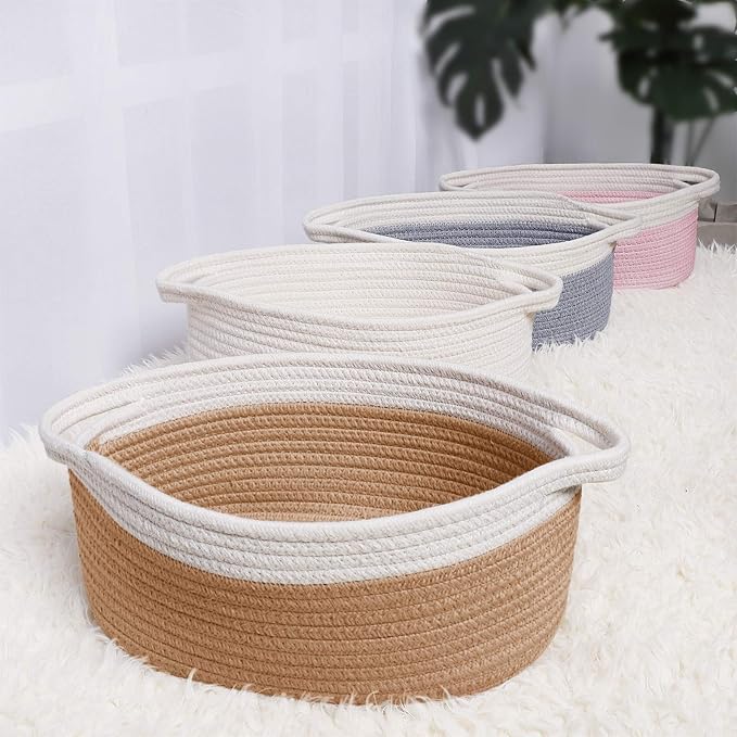 ABenkle Small Basket with Handles, Boho Decorative Rope Woven Dog Cat Toy - Image 7
