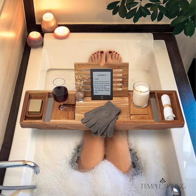 Temple Spring Acacia Wood Bathtub Tray Caddy - Image 8