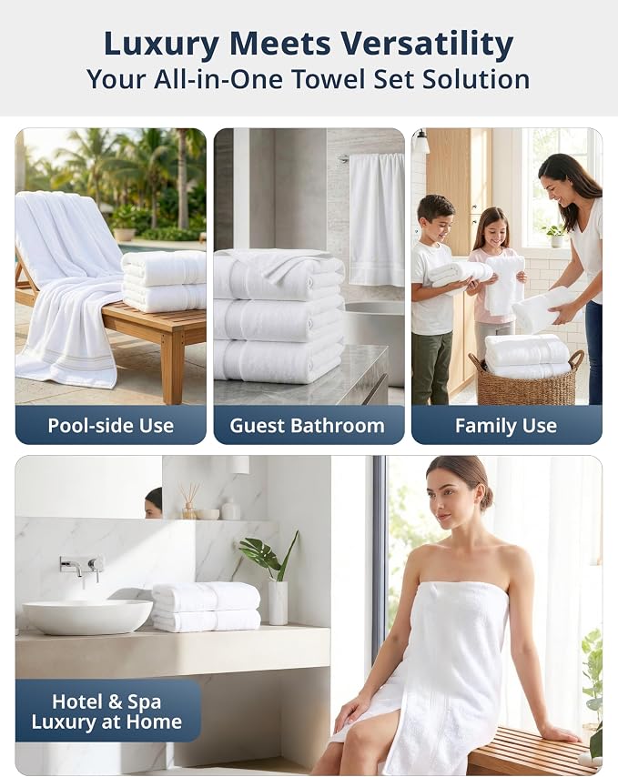 LANE LINEN 100% Cotton 4 Pack Bath Towels - Image 8
