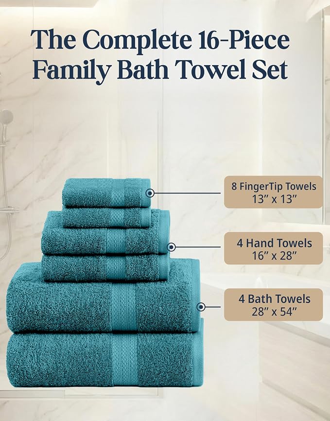 LANE LINEN Luxury Cotton Bath Towel Set of 16 - Image 4