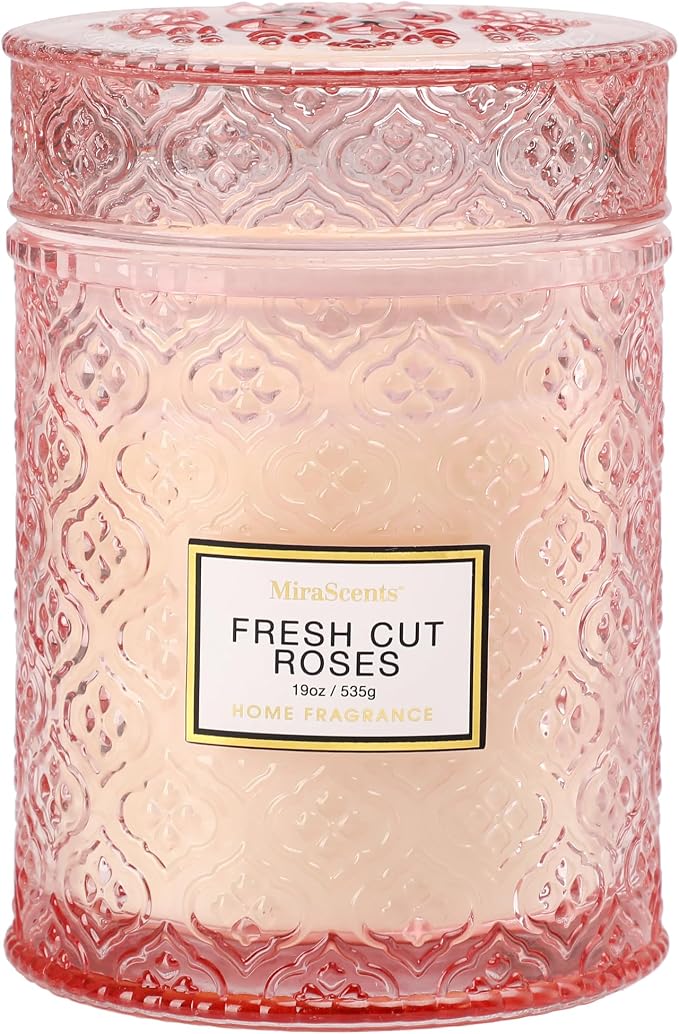 Rose Scented Candles, Valentine Luxury Large Decorative Candle in Glass by MiraScents