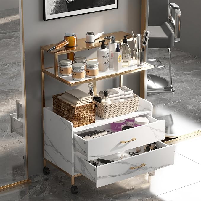 Salon Rolling Trolley with Lockable Wheels Barber Cart with Storage Drawer - Image 6