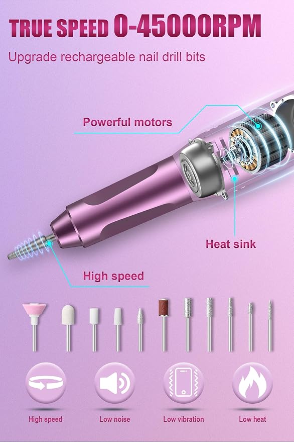 Electric Nail Drill Professional, 45000RPM Cordless Electric Nail File - Image 7