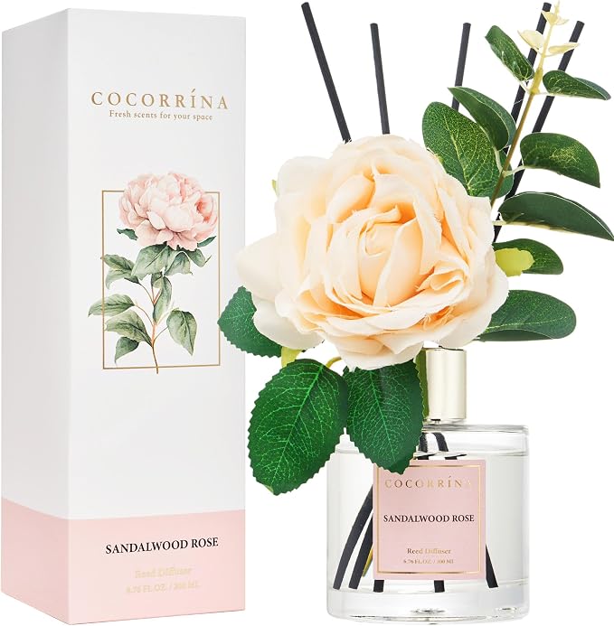 Cocorrina Reed Diffuser Set, Flower Reed Diffuser Sandalwood Rose 6.7 oz - Image 2