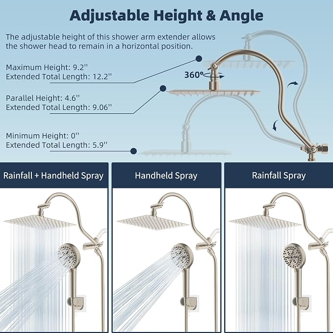 Hibbent All Metal CUPC Certified Shower Head, Handheld Showerhead Combo - Image 6