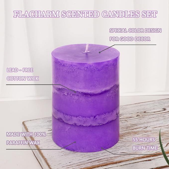 3" x 4" Handmade Pillar Candles Lavender Scented Purple Decorative Modern - Image 3