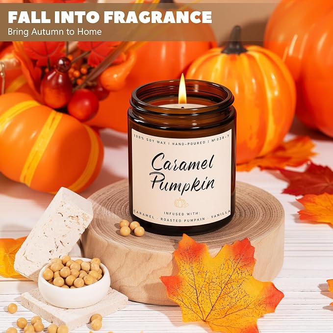 Auelife Fall Candle, Caramel Pumpkin Scented Candle – Fall Soy Candles - Image 4