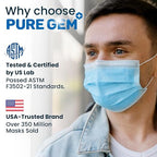 PURE GEM Single Use Disposable Blue Face Mask, Soft on Skin, 3-ply Masks Facial - Image 4