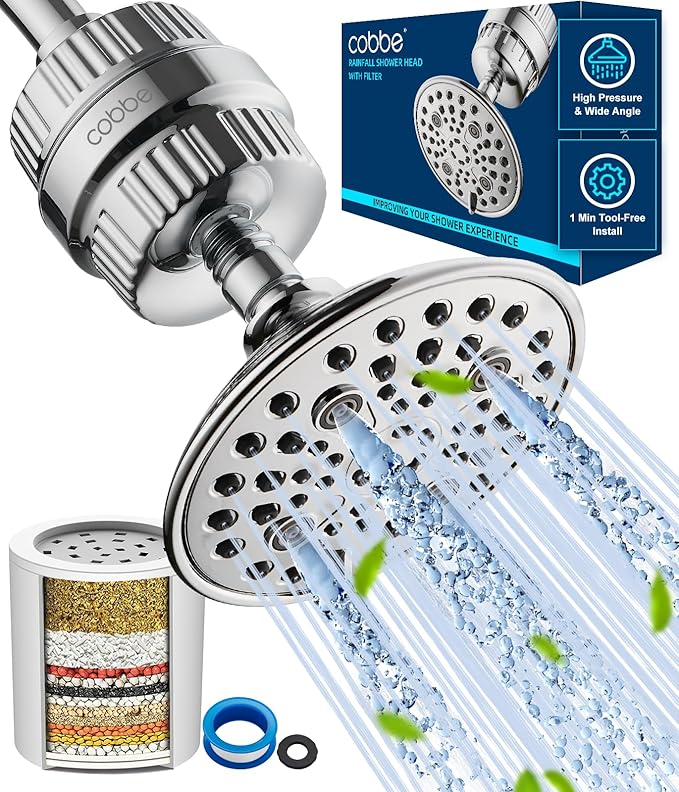 Cobbe 6-Setting High Pressure Filtered Shower Head Combo, Detachable Rain by Cobbe