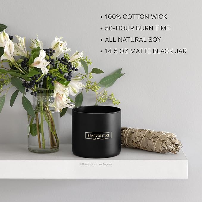 Benevolence LA 3 Wick Candle, Rose & Sandalwood Large Scented Candle | Soy - Image 3