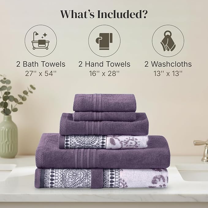 Modern Threads Floral Trail 6-Piece 100% Cotton Towel Set – Reversible Yarn - Image 3