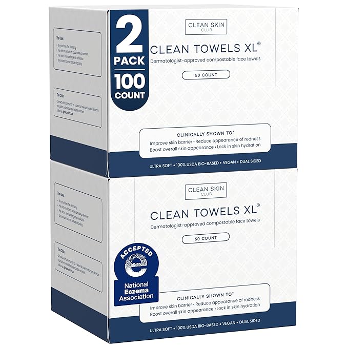Clean Skin Club Clean Towels XL®, 100% USDA Biobased Face Towel, Disposable by CLEANSKINCLUB