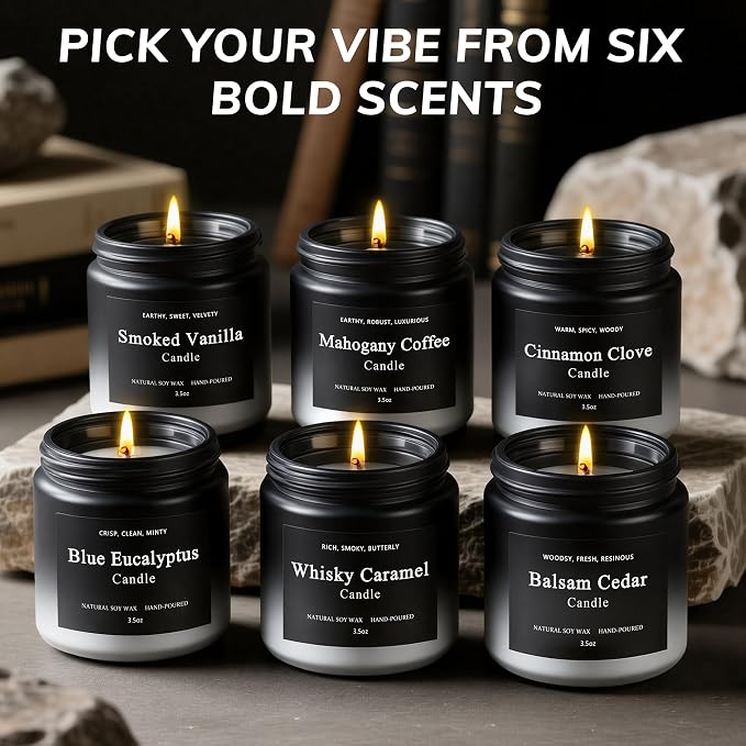 6 Pack Men Candles for Home Scented, Soy Wax 200 Hour Long Lasting Candle - Image 6