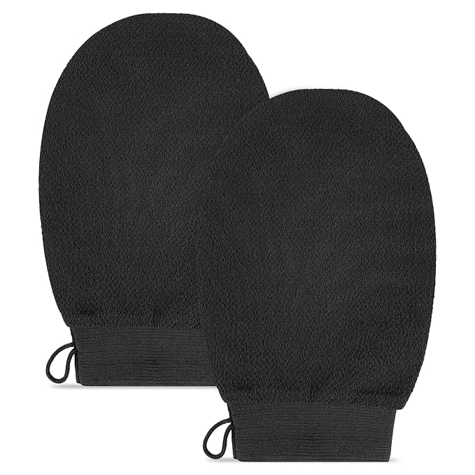 2 Pack Black Exfoliating Glove – Viscose Fiber Exfoliating Body Scrubber by YOLCAR