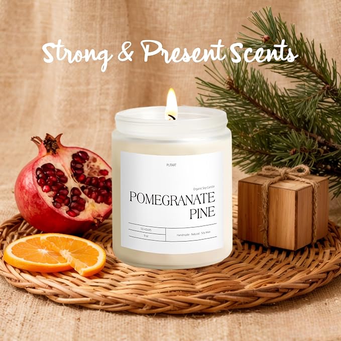 Pomegranate Pine Candles for Home Scented, 9oz Natural Soy Aromatherapy Non - Image 2