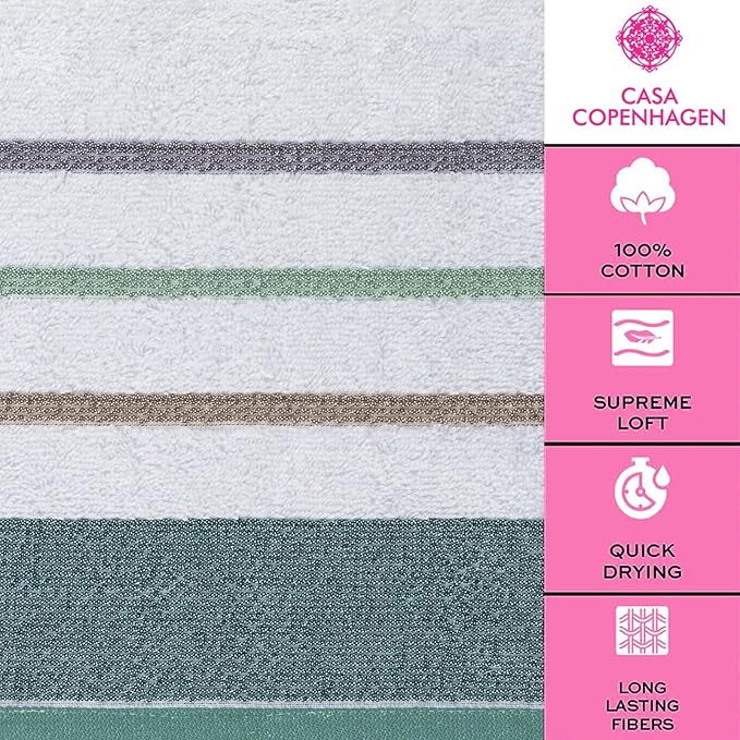 CASA COPENHAGEN White Bay 6Pcs 100% Egyptian Cotton Large Designer Towels Gift - Image 4