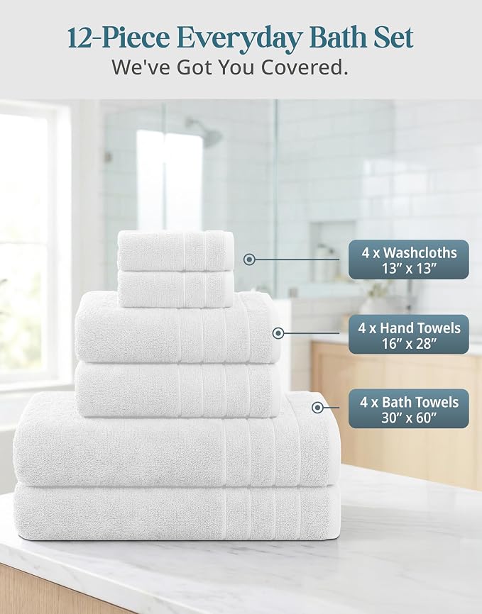 Casa Platino 100% Cotton Turkish Bath Towel Set 12 Pieces - Image 3