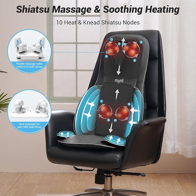 Mynt Back and Neck Massager for Pain Relief Deep Tissue, 3D Shiatsu Acupressure - Image 4