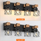 FadimiKoo 4-Light Rustic Style Wood Bathroom Vanity Light Fixtures, Farmhouse - Image 3