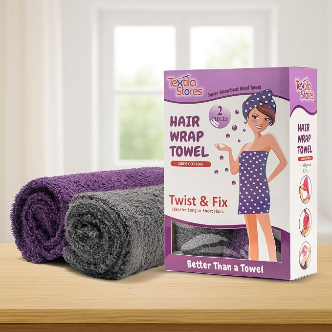 Textila 100% Cotton Hair Wrap Towels - Image 2