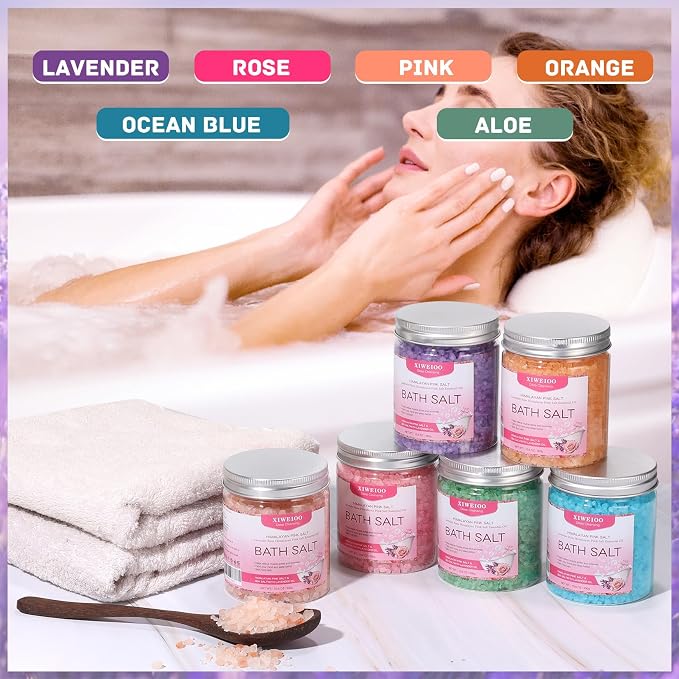 6 Pack Bath Salt KIT for Soaking Himalayan Pink Salt Lavender Orange Rose Pink - Image 3
