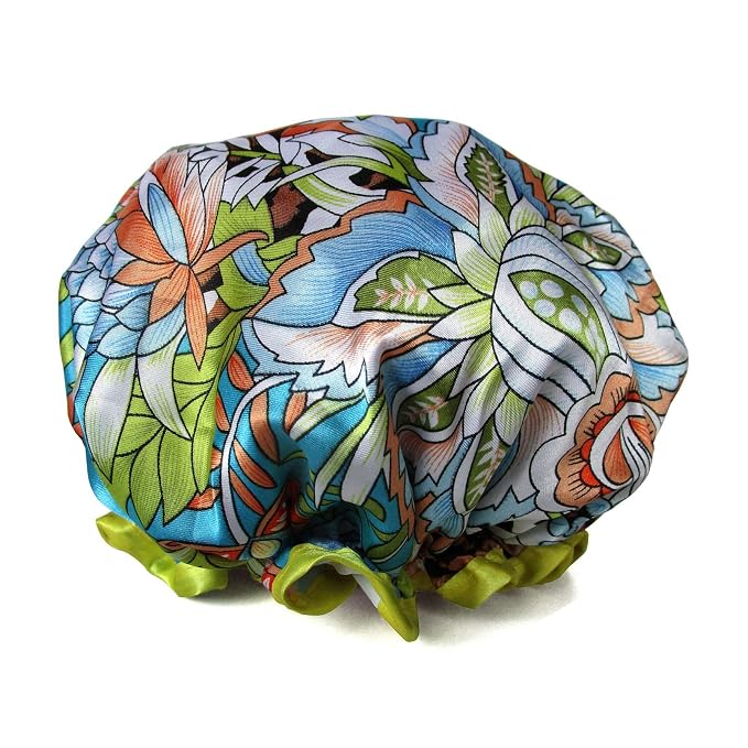 Shower Cap for Women Reusable Waterproof Shower Hat Adjustable Double Layer by ZKLLGHE