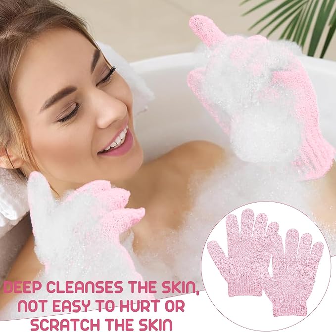 4 Pairs Bath Gloves, Body Scrub Mitts, Shower Scrubber Gloves - Image 5