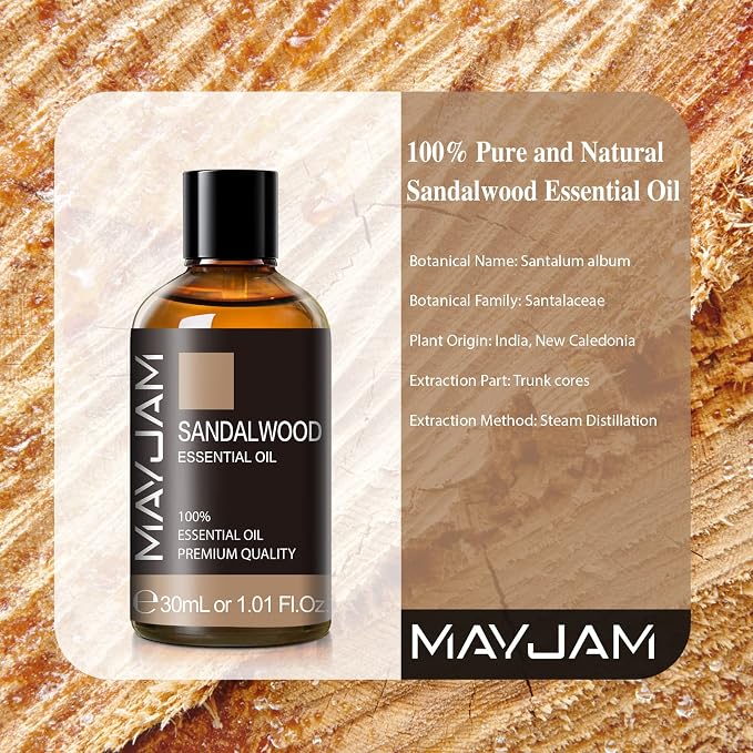 Sandalwood Essential Oil 1.01FL.OZ, MAYJAM Premium Aromatherapy Sandalwood Oil - Image 3
