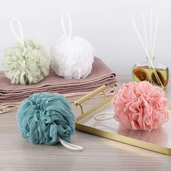 BTYMS 4 Pcs Loofah Sponge 60g/pc Mesh Pouf Bathing Sponges Bath Scrunchies - Image 5