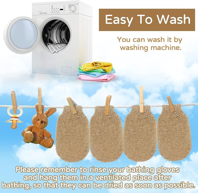 4 Pieces Bath Mitt Loofah Shower Gloves Natural Exfoliating Hemp Scrubbing Mitt - Image 7