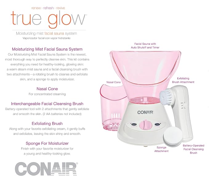 True Glow by Conair Moisturizing Mist Facial Sauna System; Pink / Cream - Image 10