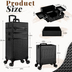 3 in 1 Rolling Makeup Train Case Professional Large Cosmetic Trolley - Image 2