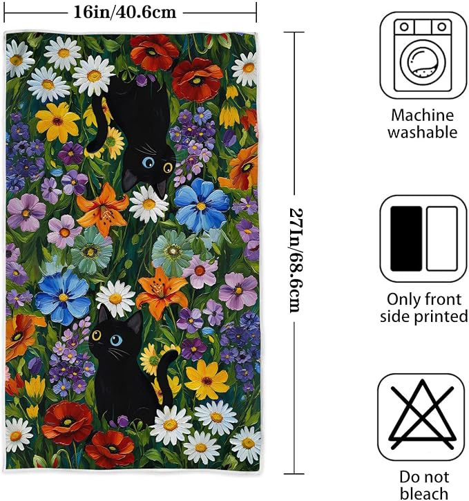 Accnicc 2 Pack Black Cat Bathroom Hand Towels Decorative Green Plant Daisy - Image 6