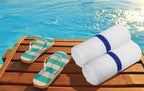 Avalon Towels 100% Cotton Pool Towels White Beach Towels Blue Stripe Pack of 12 - Image 5