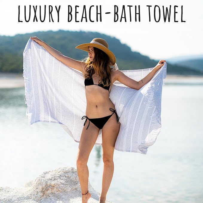 Ray Silver Turkish Beach Towel – 100% Cotton 40x71 Quick Dry Oversized Sand - Image 4