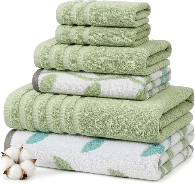 Modern Threads Natural Vine 6-Piece 100% Cotton Towel Set – Yarn Dyed Jacquard by ModernThreads