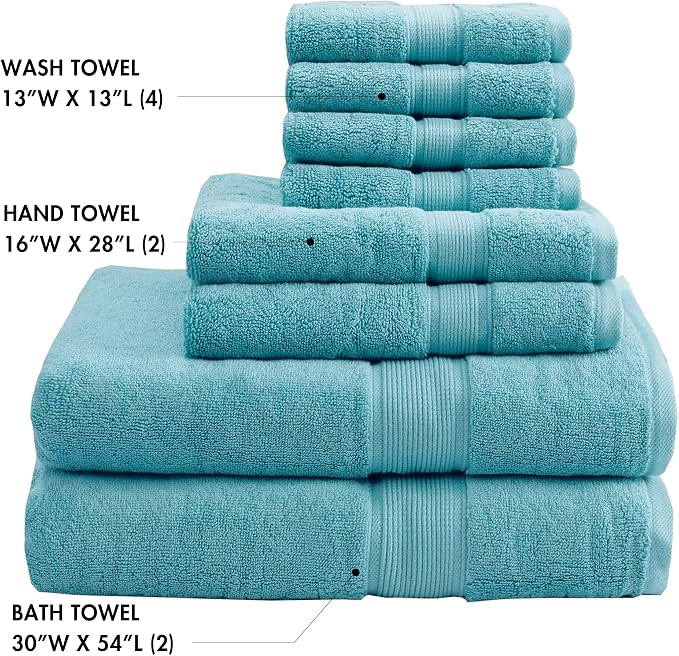 Madison Park 800GSM Bathroom Towel Set of 8 100% Cotton Bath Towel Set - Image 4