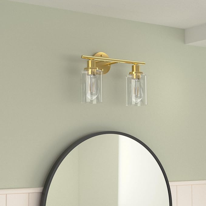FOLKSMATE Bathroom Light Fixtures, 2-Light Brushed Brass Vanity Light, Modern - Image 2